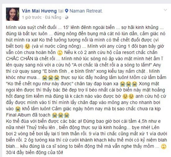 Van Mai Huong suyt chet duoi khi di du lich Da Nang